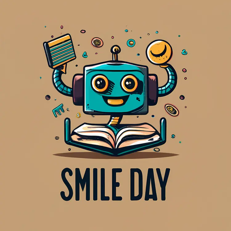 Happy Robot with Book for Smile Day