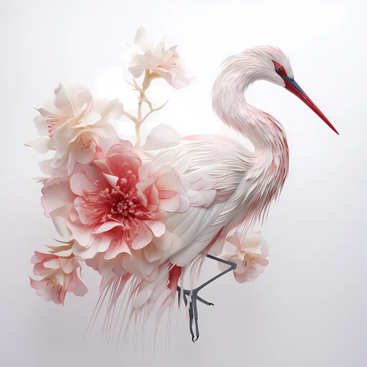 Elegant White Bird with Delicate Flowers