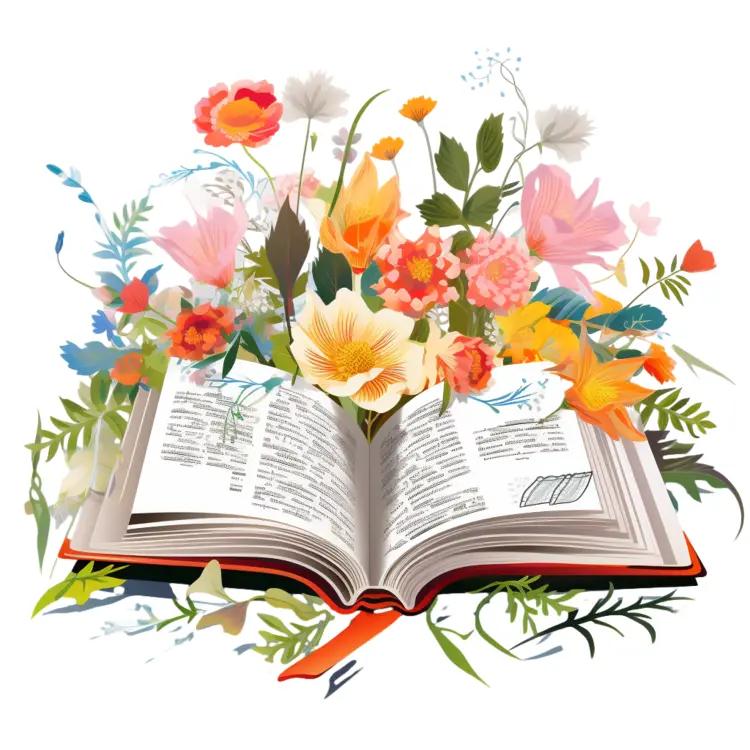 Beautiful Open Book with Floral Arrangement