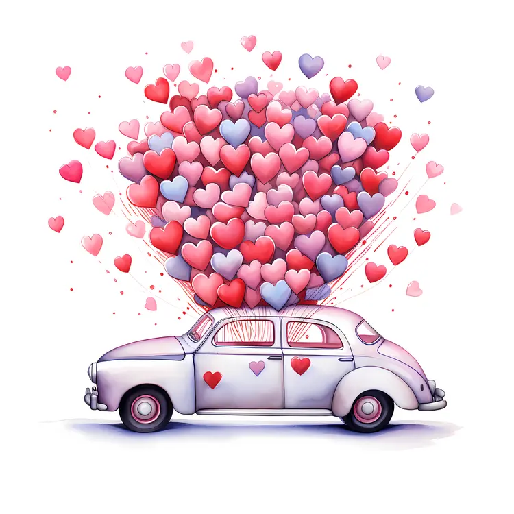 Car with Hearts Flying Out