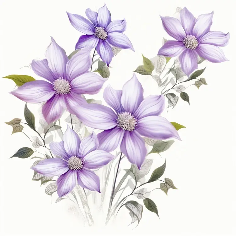 Beautiful Purple Flowers Botanical Illustration
