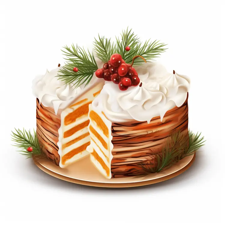 Christmas Cake with Pine Branches and Berries