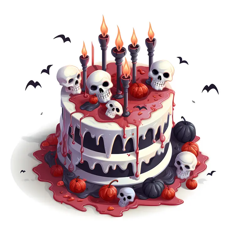Halloween Cake with Skulls and Candles