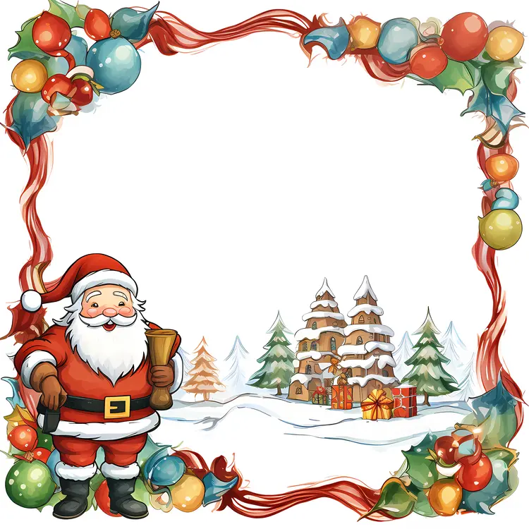 Santa Claus with Bell in Snowy Village