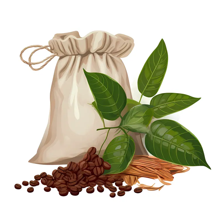 Coffee Beans and Plant with Bag