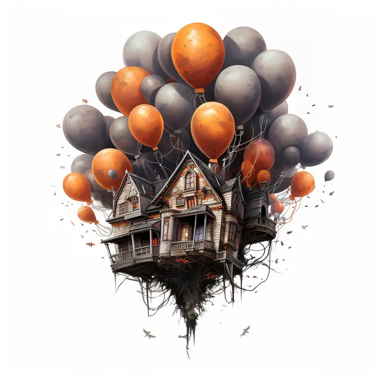 Haunted House with Balloons for Halloween Decorations