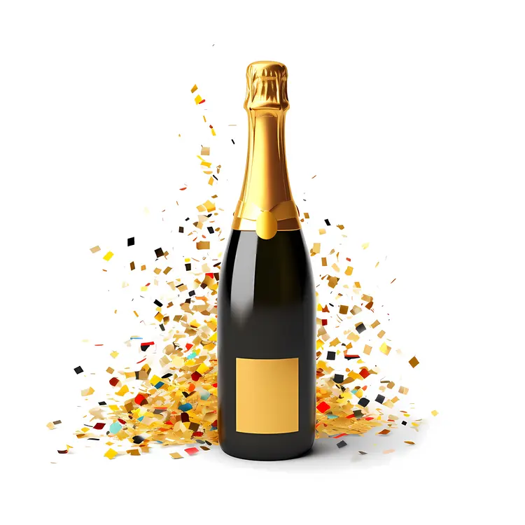 Champagne Bottle with Confetti for Celebration