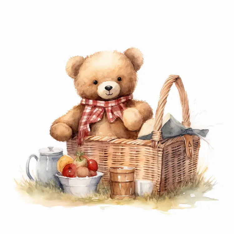 Teddy Bear in Picnic Basket