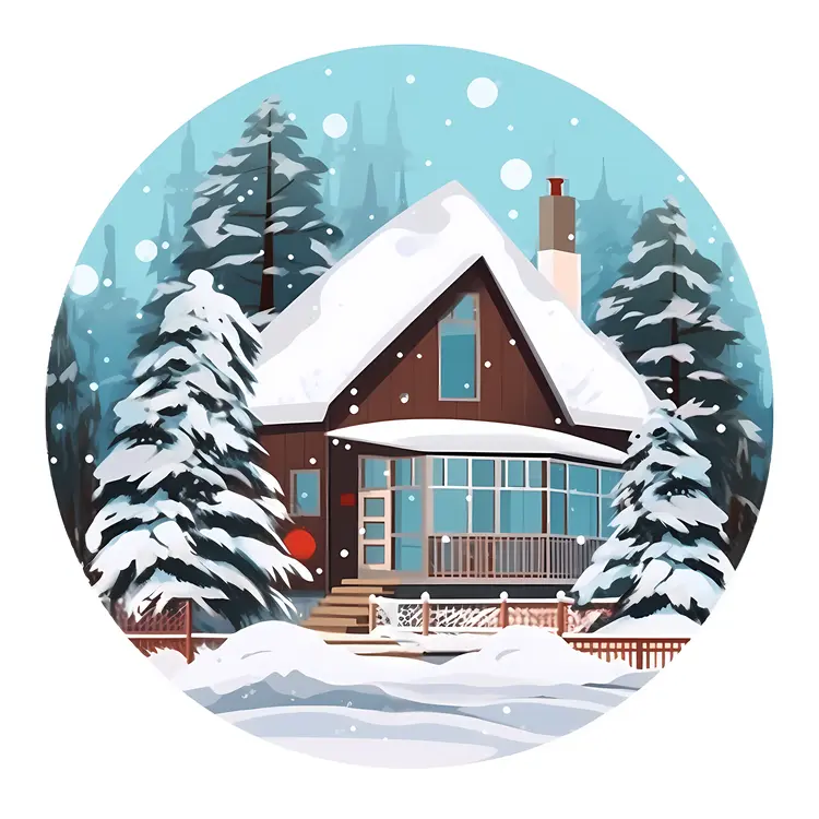 Charming Snowy Cabin in Winter Forest
