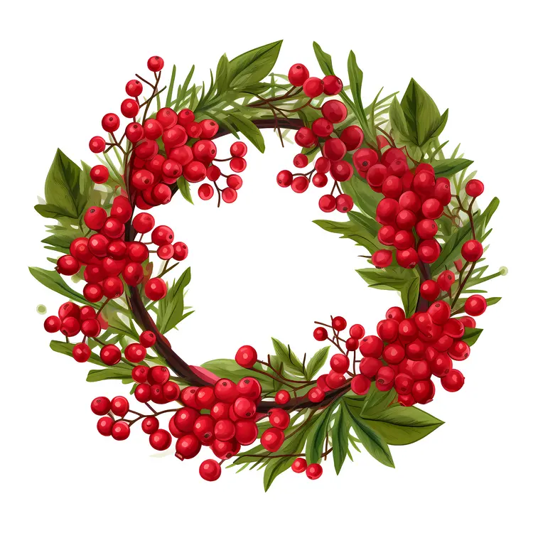 Red Berry Wreath with Green Leaves for Christmas Decoration