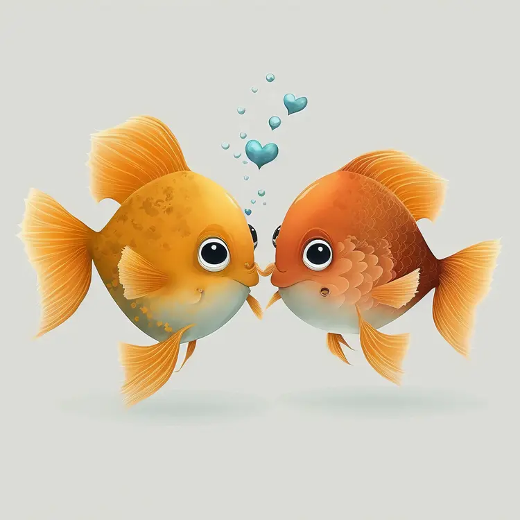 Cute Kissing Fish with Hearts