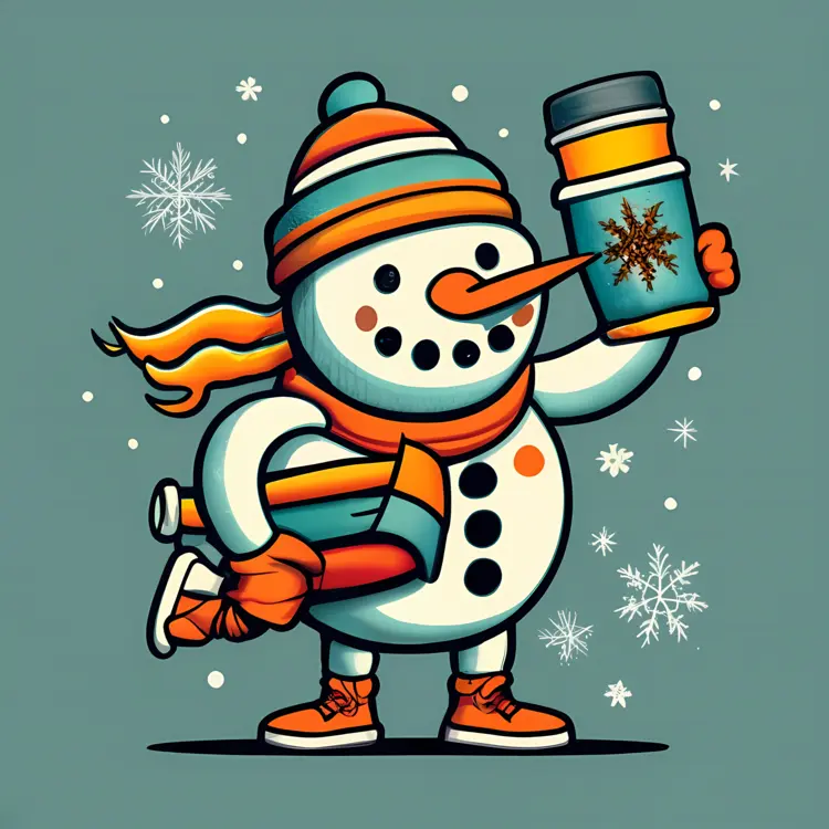 Snowman Holding a Thermos