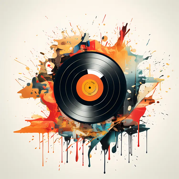 Colorful Vinyl Record with Paint Splashes