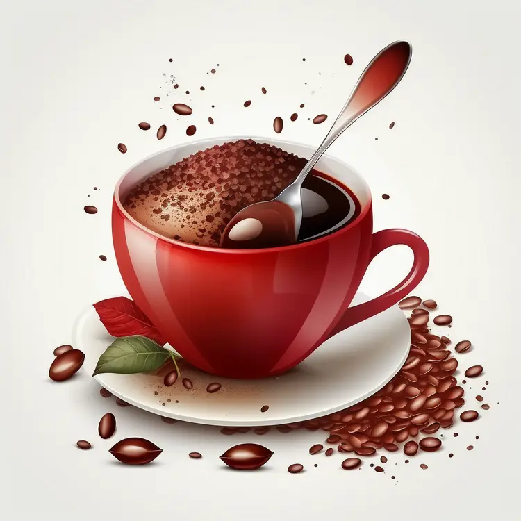 Red Coffee Cup with Coffee Beans and Spoon