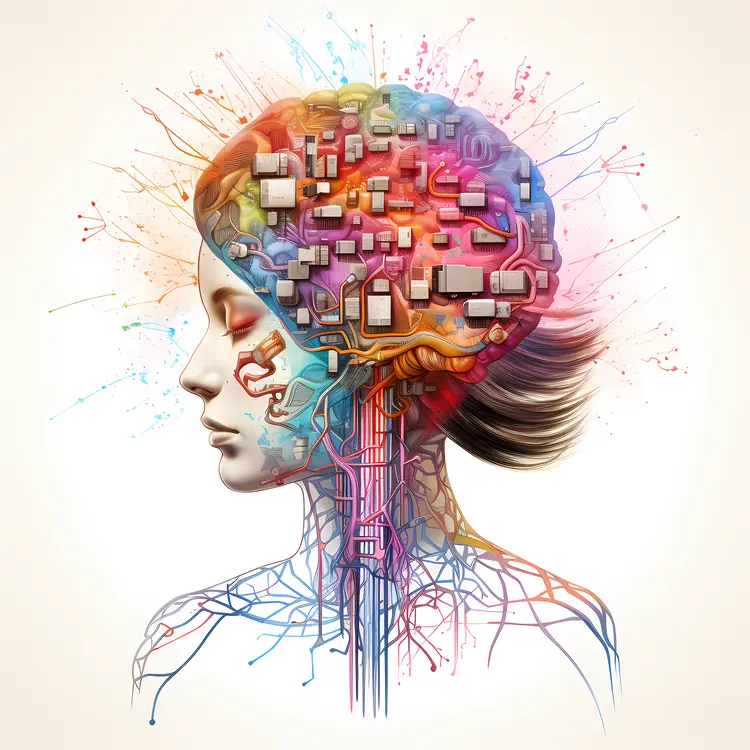 Colorful Abstract Brain with Woman Illustration