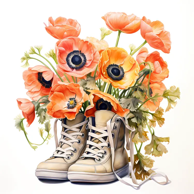 Sneakers with Orange Flowers Still Life