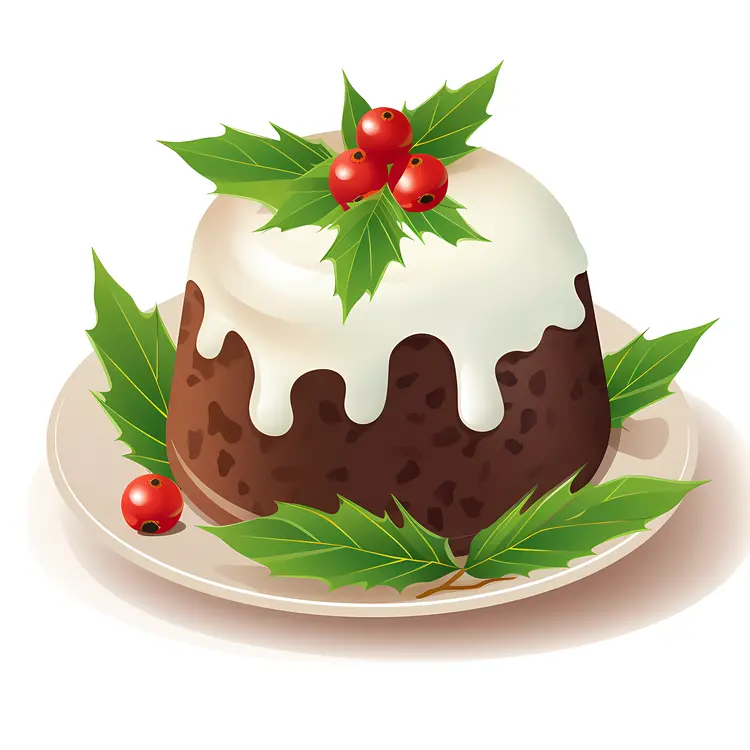 Traditional Christmas Pudding with Holly Decoration