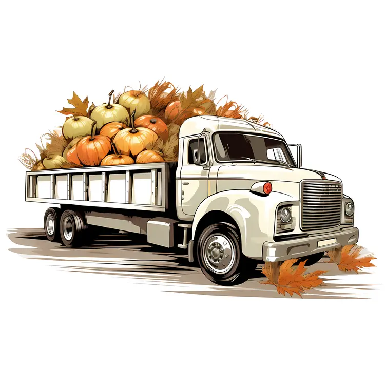 White Truck with Pumpkins for Autumn Harvest