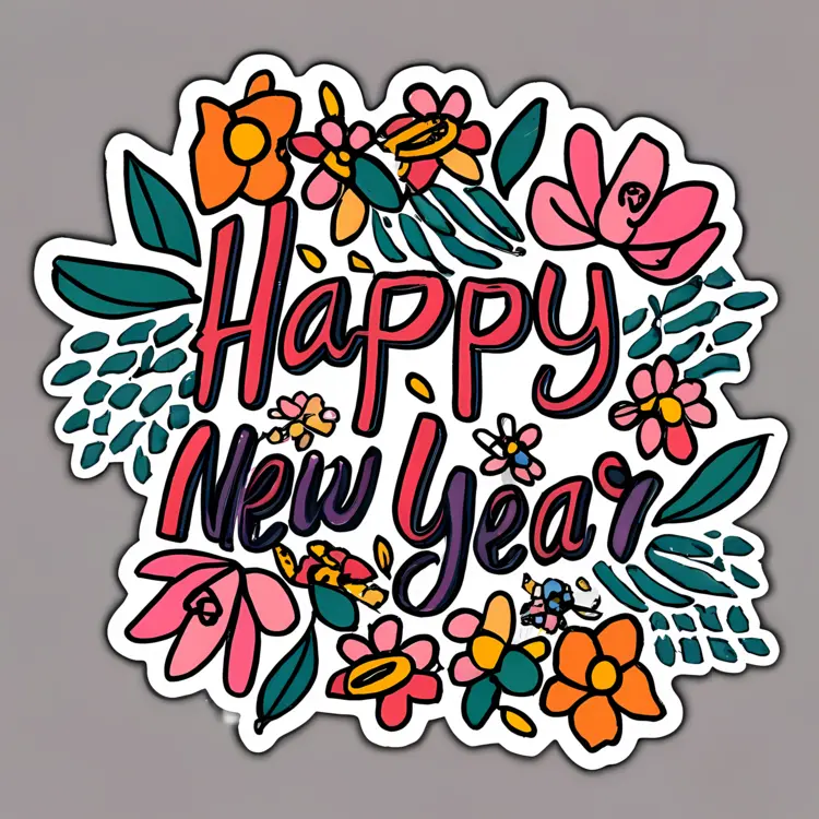 Happy New Year with Colorful Flowers
