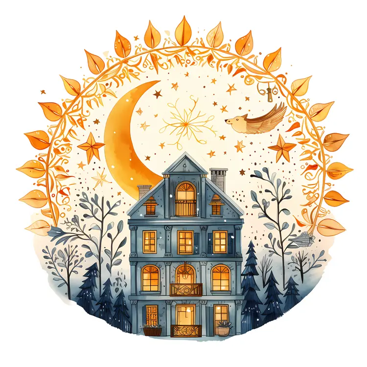 House Under Moon and Stars