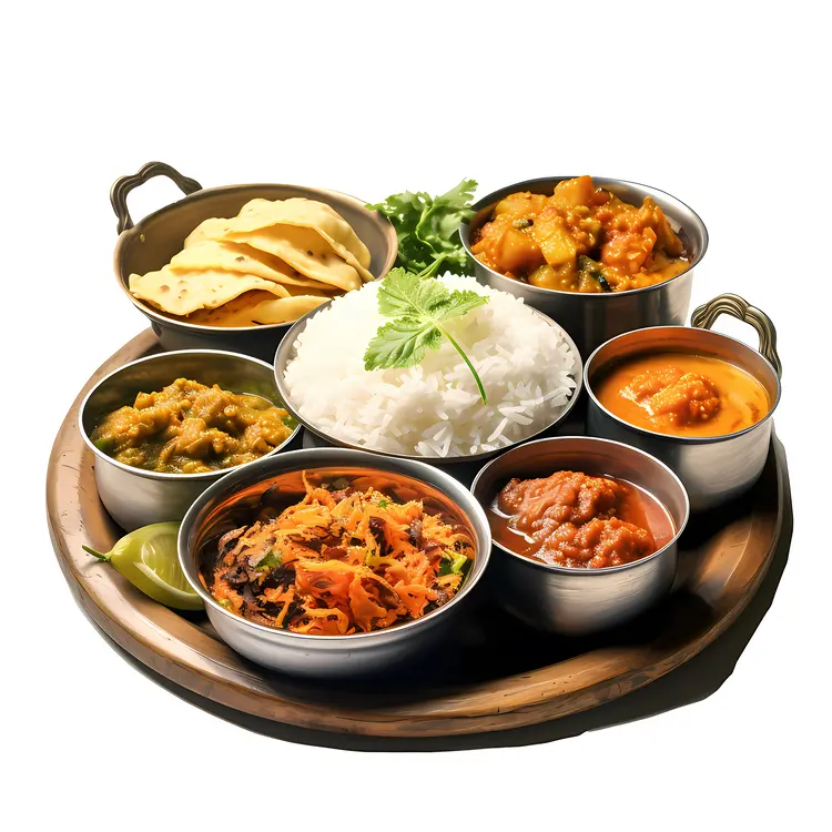 Traditional Indian Thali with Rice and Curry