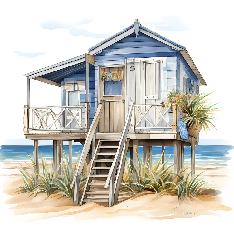 Charming Beach House Illustration for Summer Vacation