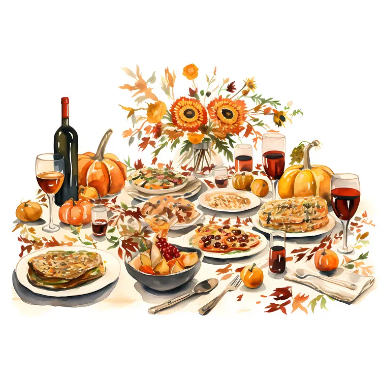 Thanksgiving Dinner with Turkey and Pumpkin