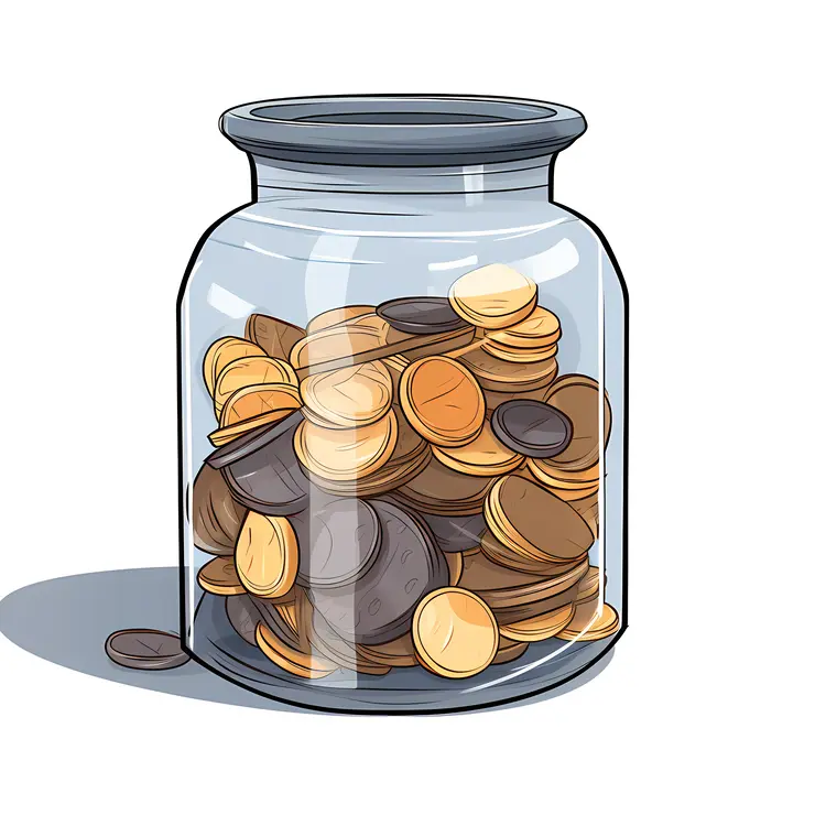 Coin Jar Filled with Various Coins