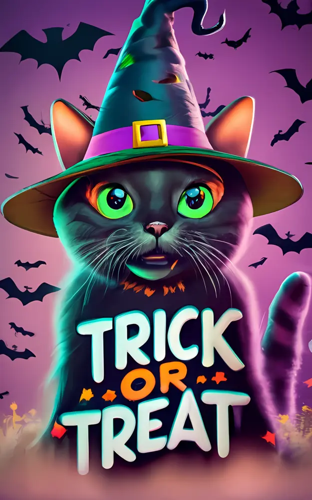 Black Cat in Witch Hat for Halloween