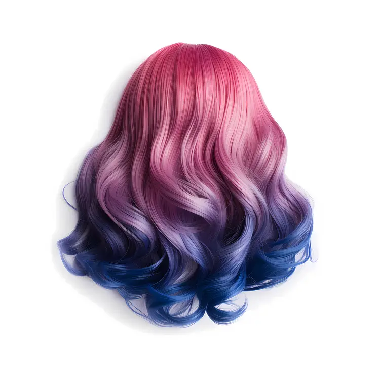 Gradient Pink and Blue Curly Wig