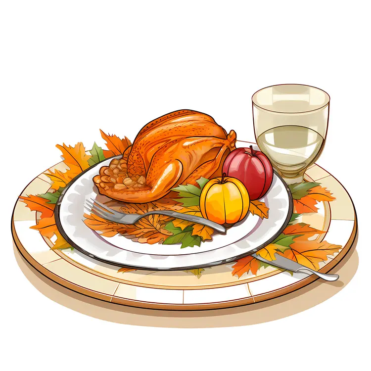 Thanksgiving Meal with Roast Turkey and Pumpkins
