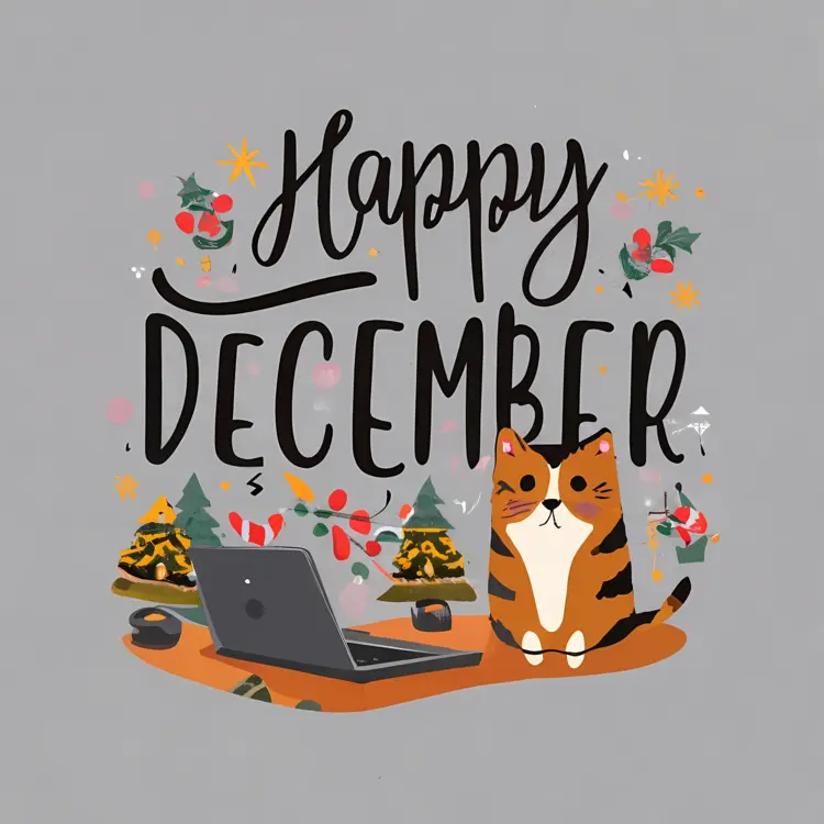 Happy December with Cat and Christmas Trees