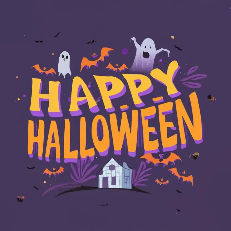 Happy Halloween with Ghosts and Bats