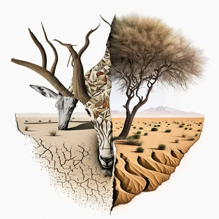 Antelope and Tree in Desert Landscape