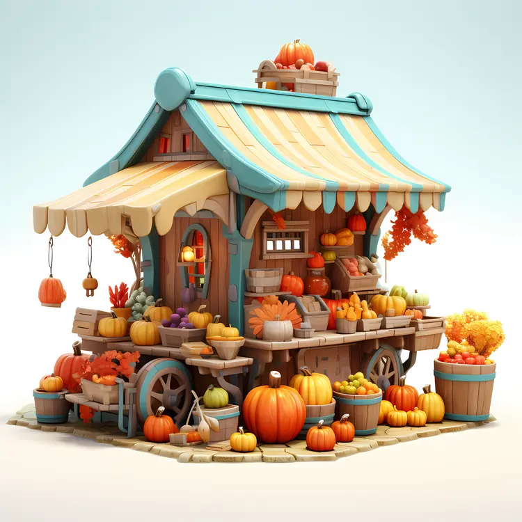 Produce Cart with Pumpkins