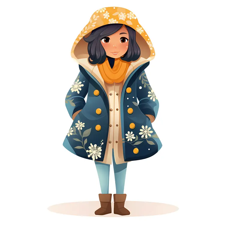 Cute Girl in Winter Coat Illustration