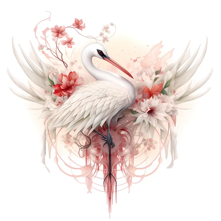 Elegant Crane with Floral Background