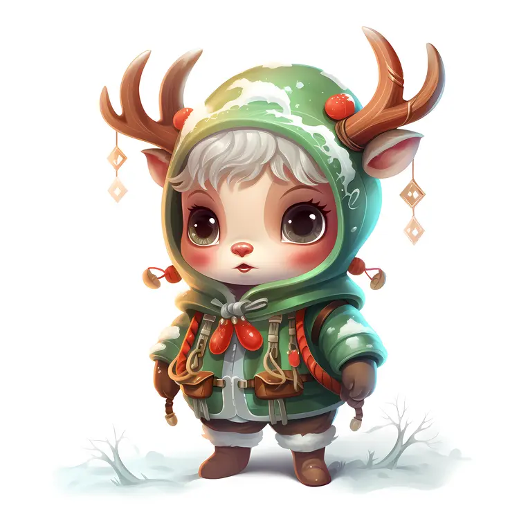 Cute Reindeer in Green Hood