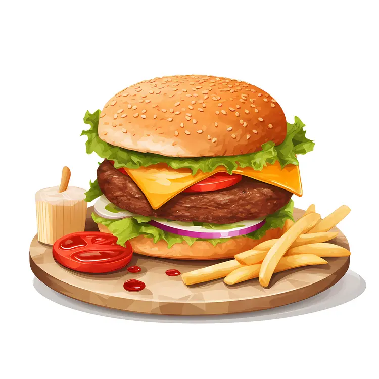 Delectable Burger and Fries Illustration
