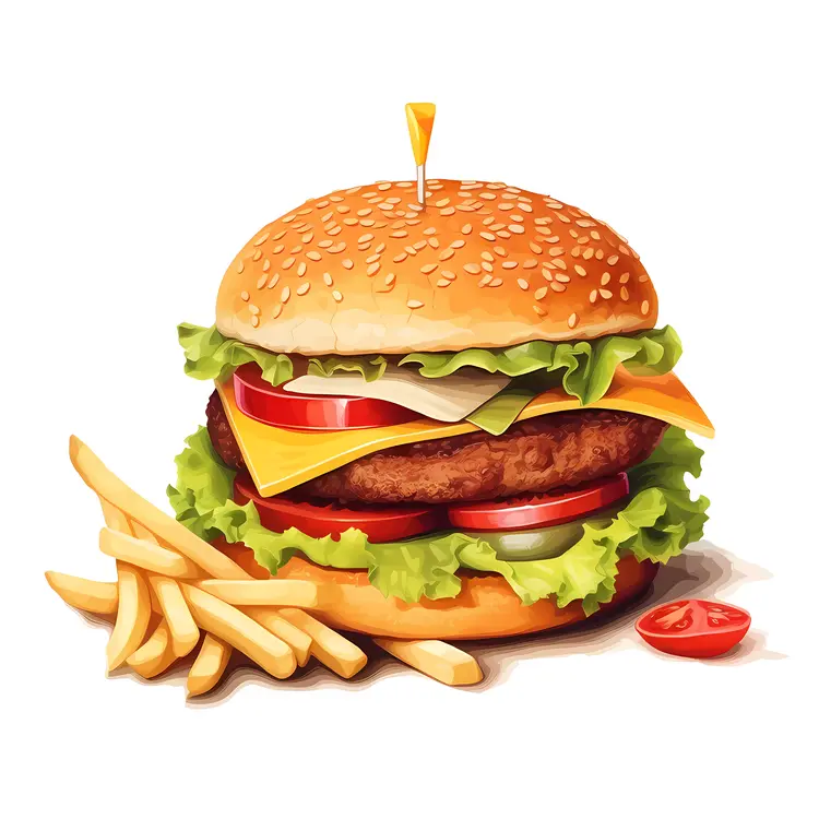 Yummy Burger and Fries Illustration