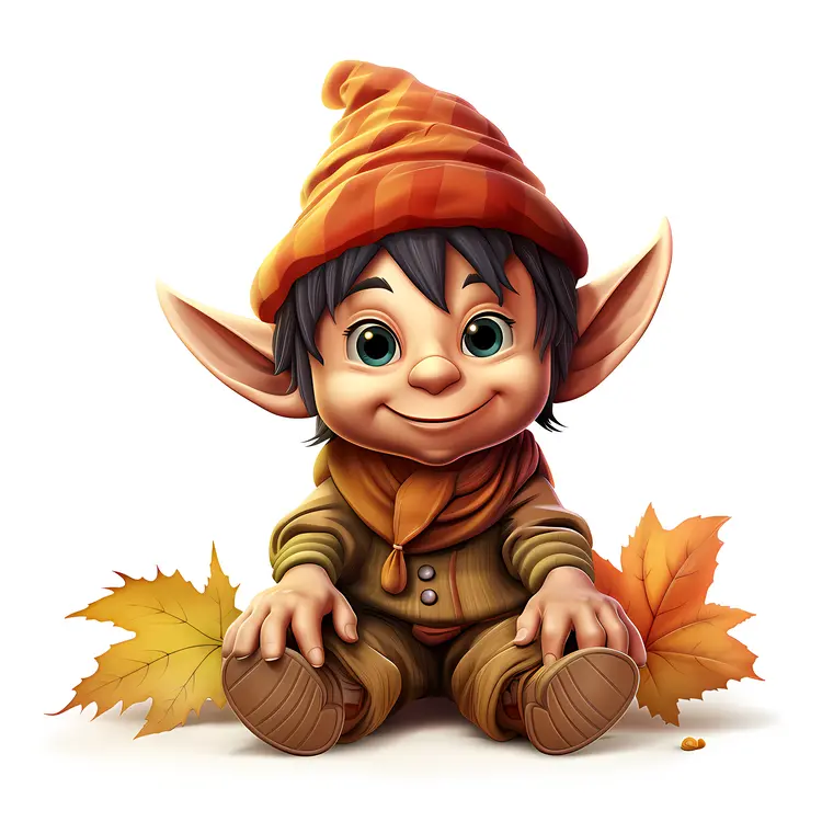 Cute Elf with Autumn Leaves