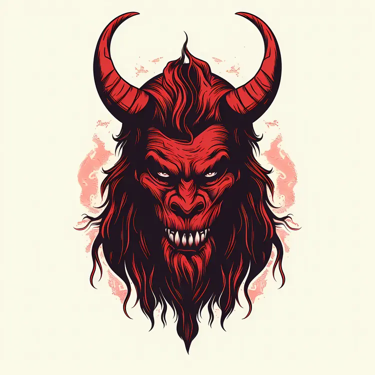 Red Demon with Horns and Fangs