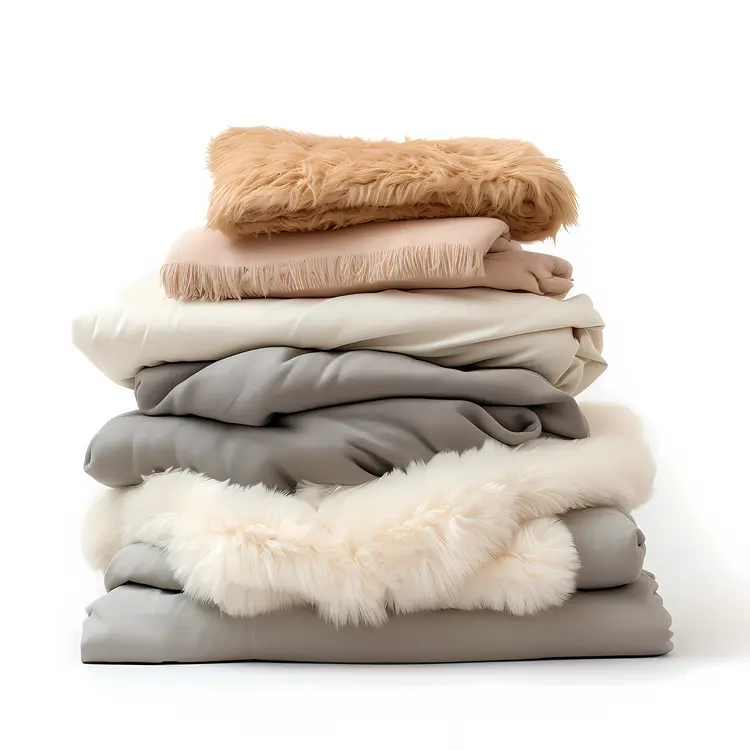 Stack of Cozy Blankets in Neutral and Gray