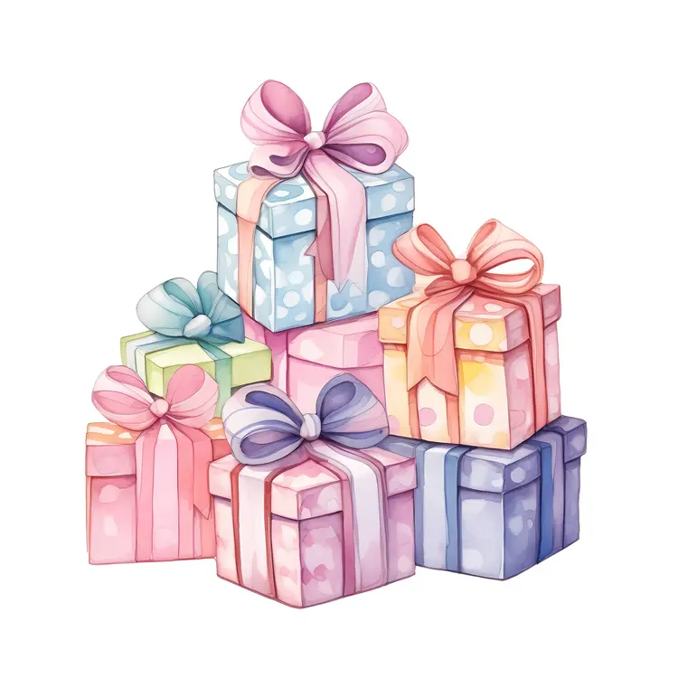 Colorful Gift Boxes with Ribbons and Polka Dots