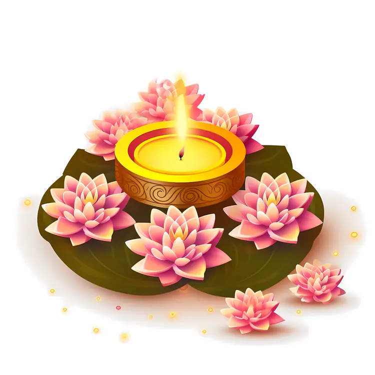 Decorative Candle with Lotus Flowers
