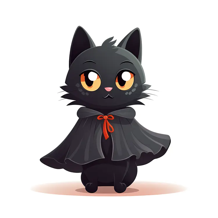 Cute Black Cat in Halloween Cloak