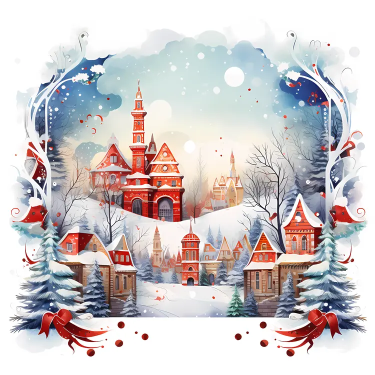 Snowy Christmas Village Scene
