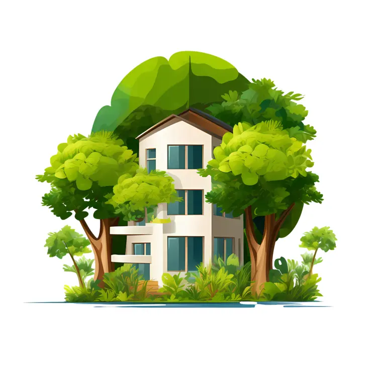 Small Cute Doodle House Surrounded by Trees