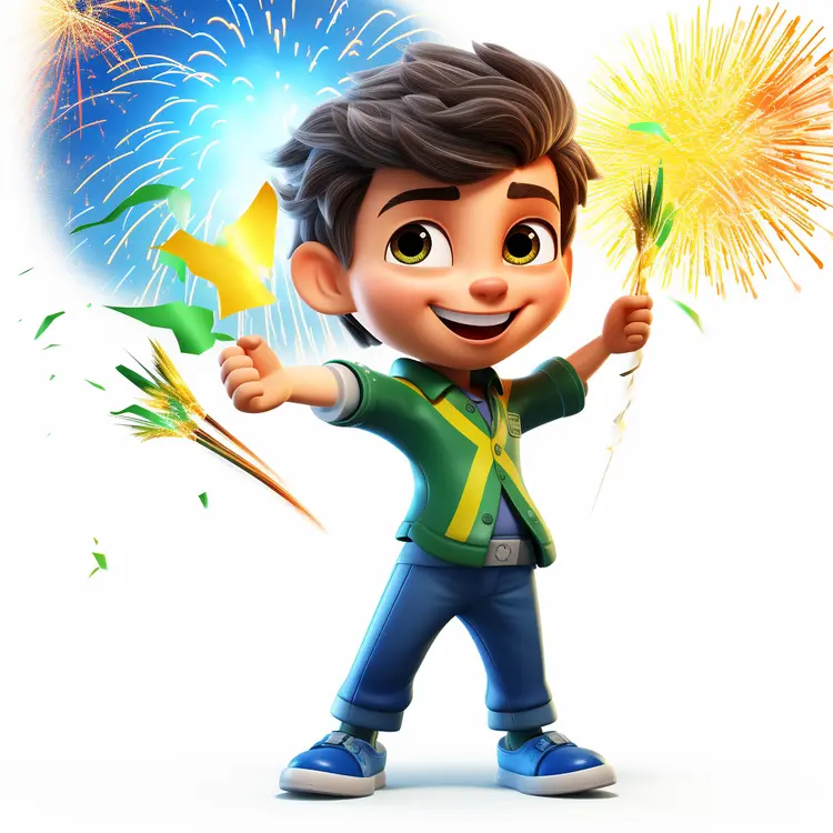 Happy Boy with Fireworks for Festive Celebration
