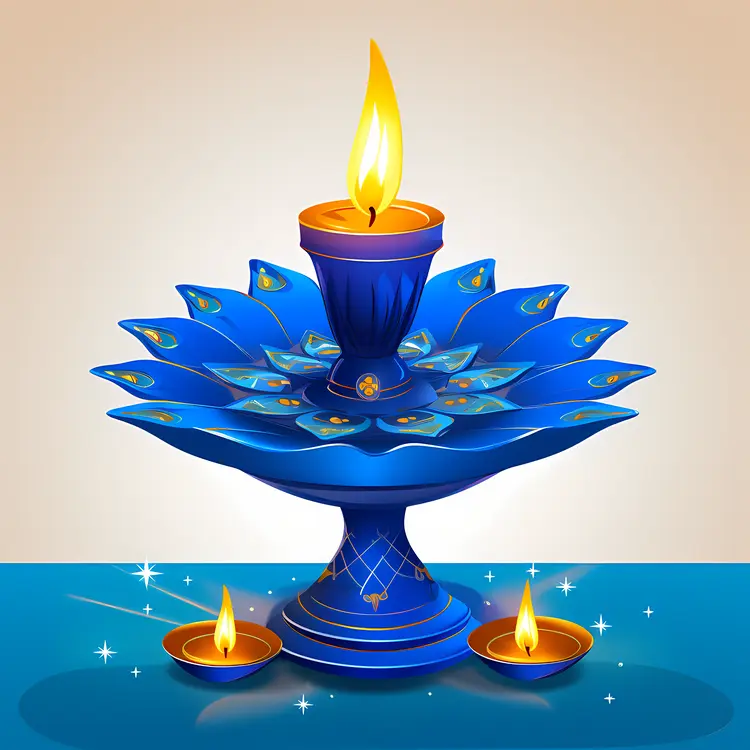 Blue Candle Holder with Flame